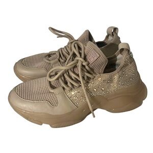 Steve Madden Women’s Lesly Sneakers Beige Rhinestone Bling Size 8.5